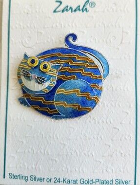 🐈‍NWT Zarah Cheshire Cat Blue Sterl Silver Enamel Brooch Artist T. Starkweather